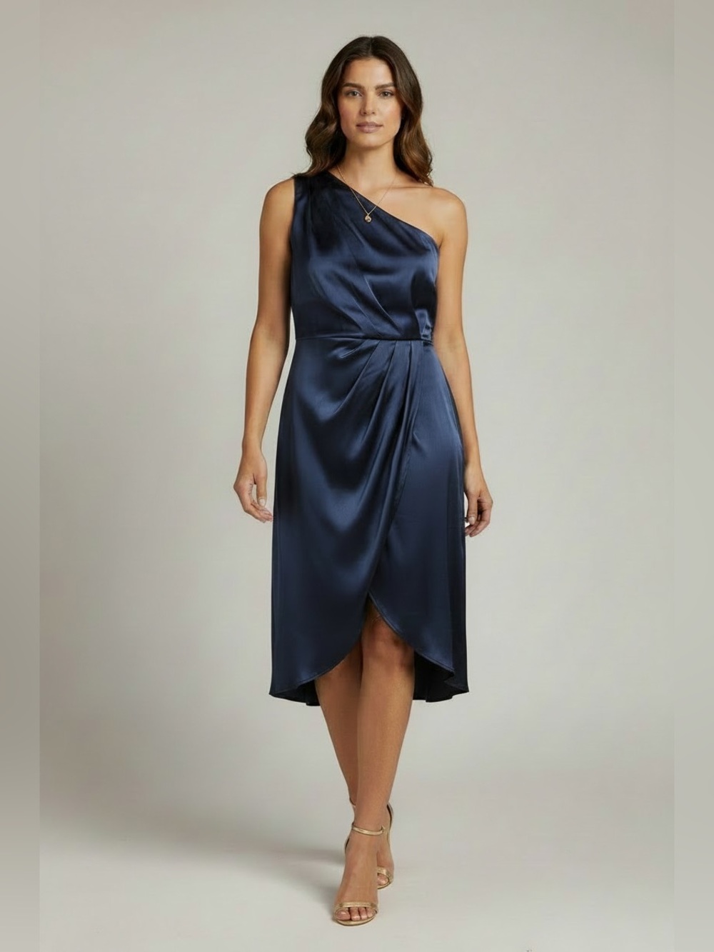 PRETTYGARDEN Women's One-Shoulder Satin Ruched Cocktail Midi Dress